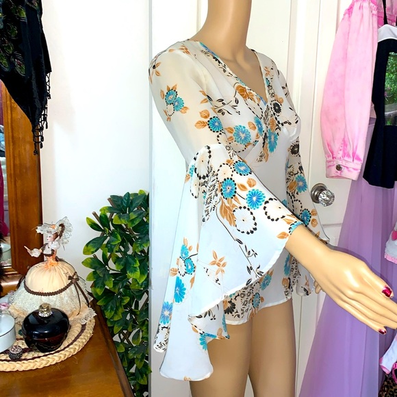 Vintage 90's bell sleeve blouse tunic top S M - Picture 4 of 11